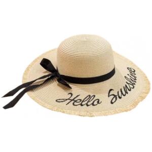 Stilig dame strandhatt stråhatt HELLO SUNSHINE sløyfe CZ47 Beige