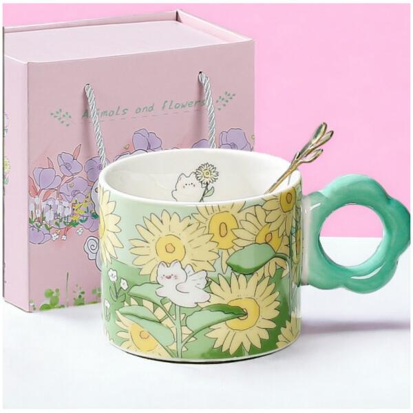 Blomstermugge med skje 280 ml Gaveeske Grønn