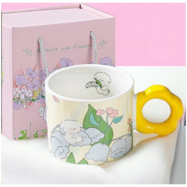 Blomsterkopp med skje 280 ml Gaveeske Gul