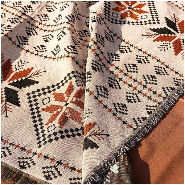 Pledd BOHO strikket tosidig med frynser 130x180 cm KOC15WZ1 Hvit - Bilde 5