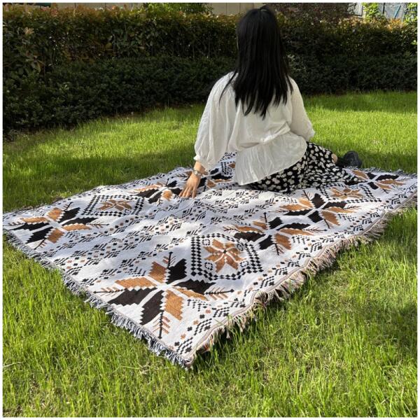 Pledd BOHO strikket tosidig med frynser 130x180 cm KOC15WZ1 Hvit - Bilde 2