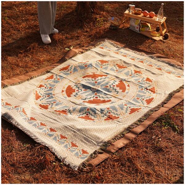 Pledd BOHO strikket tosidig med frynser 130x180 cm KOC15WZ3 Hvit - Bilde 5