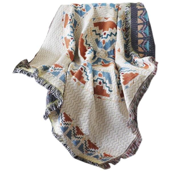 Pledd BOHO strikket tosidig med frynser 130x180 cm KOC15WZ3 Hvit - Bilde 6