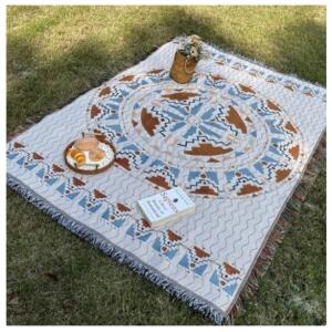 Pledd BOHO strikket tosidig med frynser 130x180 cm KOC15WZ3 Hvit