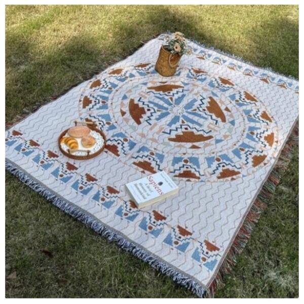 Pledd BOHO strikket tosidig med frynser 130x180 cm KOC15WZ3 Hvit