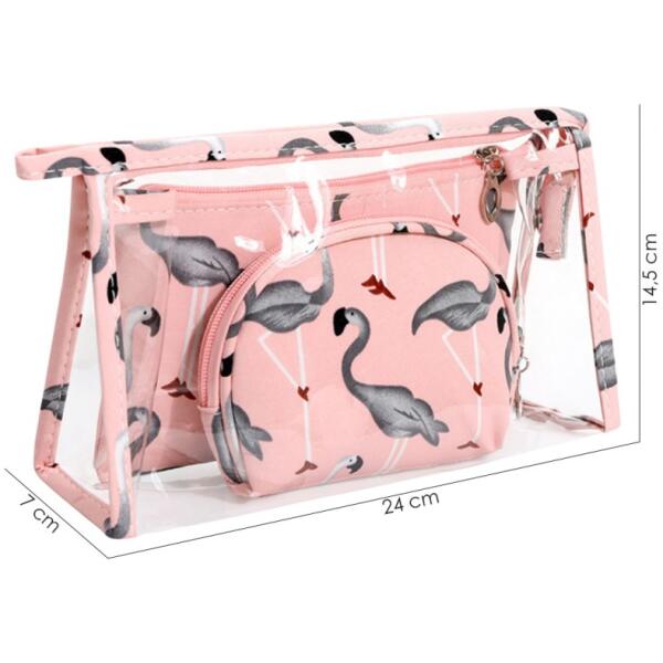 Sett med 3 toalettmapper rosa grå flamingo KS65WZ1 - Bilde 2