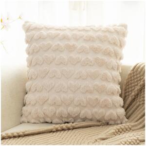 Putetrekk 45 x 45 cm fluffy tekstur HJERTER Beige POD149