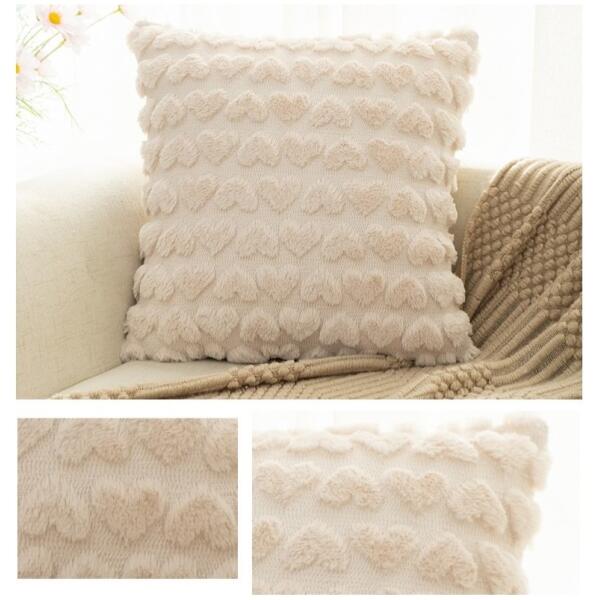 Putetrekk 45 x 45 cm fluffy tekstur HJERTER Beige POD149 - Bilde 3