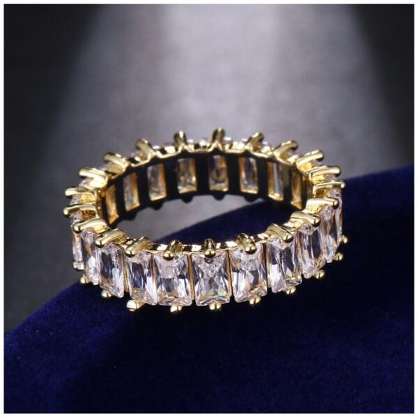 Forgylt ring zirkonia rustfritt stål belagt med gull PST579B Størrelse ringer US7 EU14 - Bilde 2