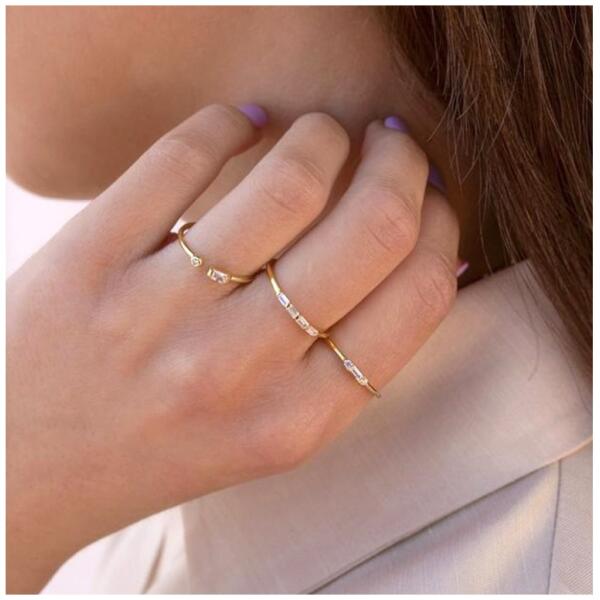 Ring rustfritt stål belagt med gull med cubic zirconia PST894B Størrelse US8 EU17 Gull - Bilde 2