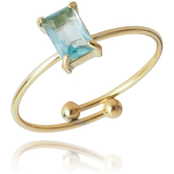 Ring i edelt stål belagt med 14k gull med blå zirkonia PST918 Blå