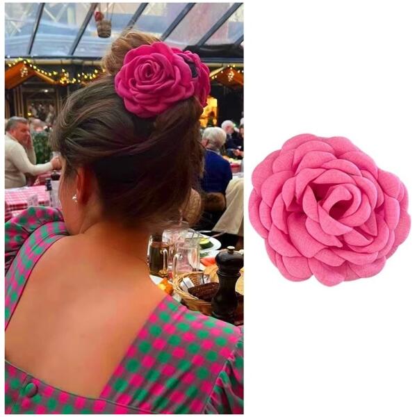 Stor hårklemme XL blomst rose 9 cm SP288F Fuksia