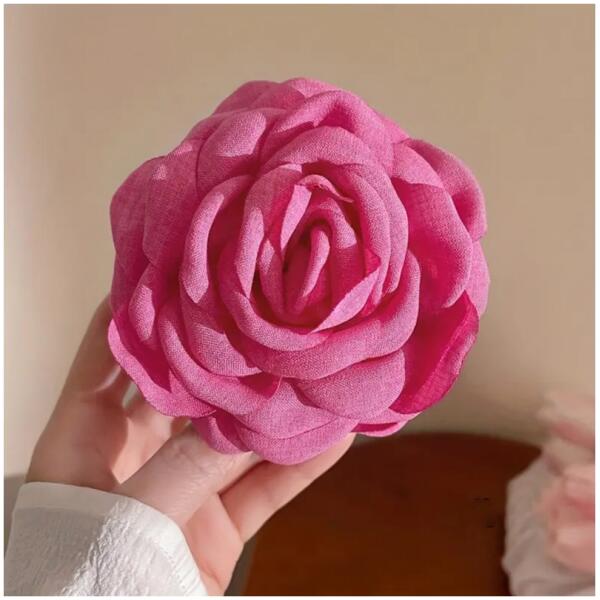 Stor hårklemme XL blomst rose 9 cm SP288F Fuksia - Bilde 3