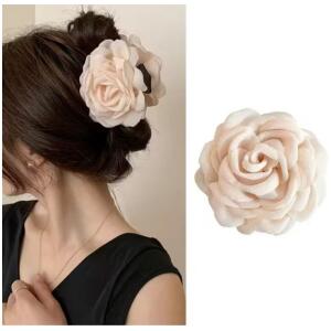 Stor hårklemme XL blomst rose 9 cm SP288K Kremfarget