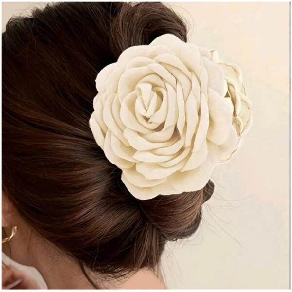 Stor hårklemme XL blomst rose 9 cm SP288K Kremfarget - Bilde 5