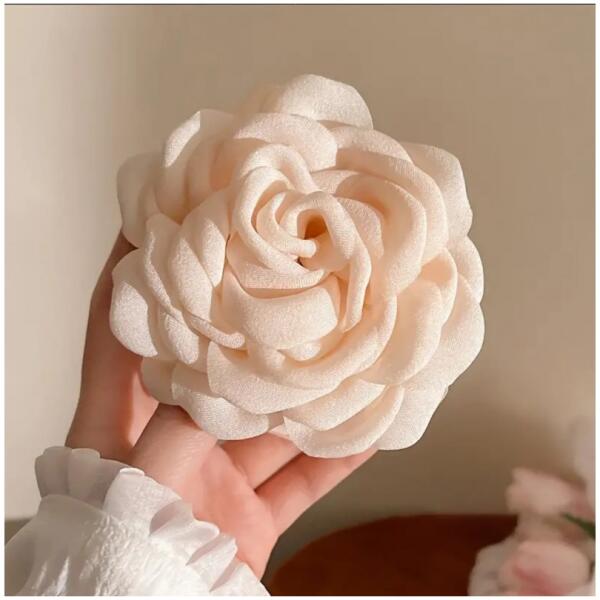 Stor hårklemme XL blomst rose 9 cm SP288K Kremfarget - Bilde 6