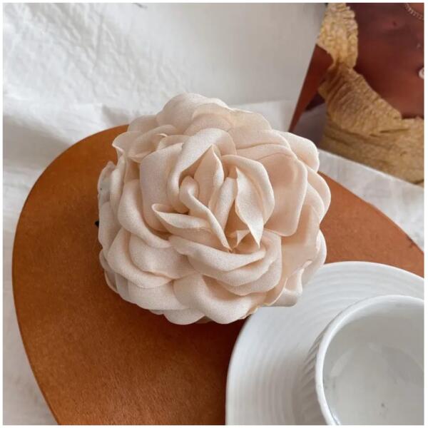 Stor hårklemme XL blomst rose 9 cm SP288K Kremfarget - Bilde 4