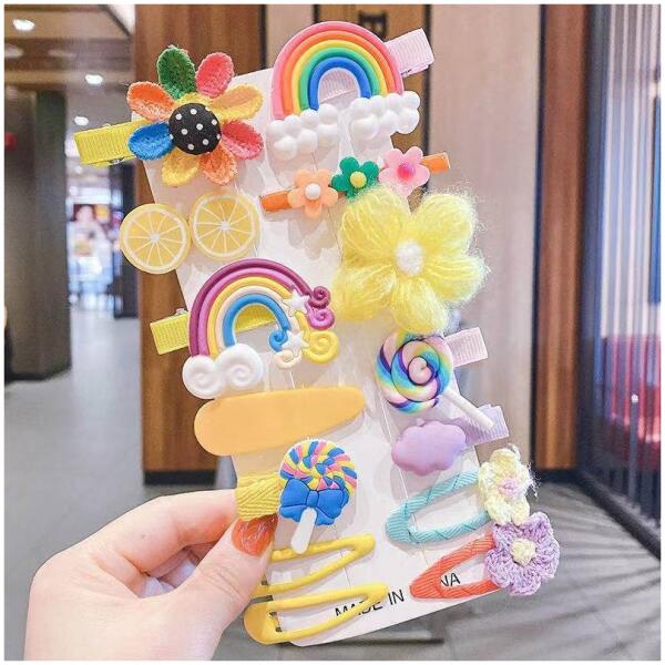 Sett med 14 hårnåler og klemmer fluffy SP290 RAINBOW Fargerik - Bilde 2