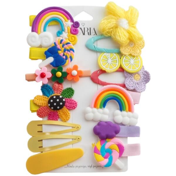 Sett med 14 hårnåler og klemmer fluffy SP290 RAINBOW Fargerik