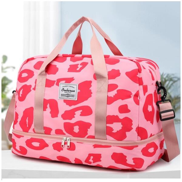 Reisebag med to rom leopardmønster 51x25x39cm T264 Rosa - Bilde 3