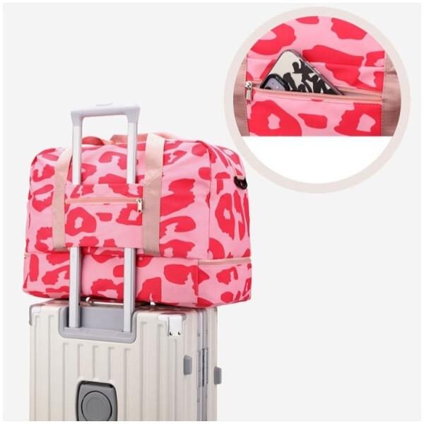 Reisebag med to rom leopardmønster 51x25x39cm T264 Rosa - Bilde 4