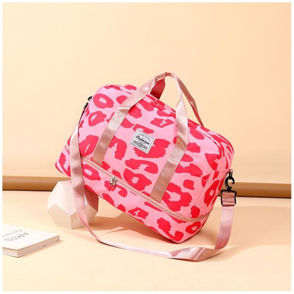 Reisebag med to rom leopardmønster 51x25x39cm T264 Rosa - Bilde 2