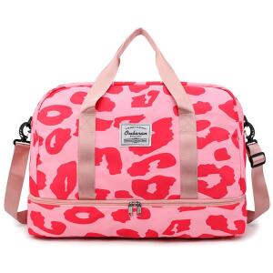 Reisebag med to rom leopardmønster 51x25x39cm T264 Rosa