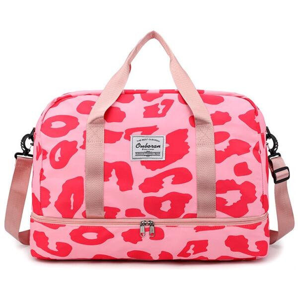 Reisebag med to rom leopardmønster 51x25x39cm T264 Rosa