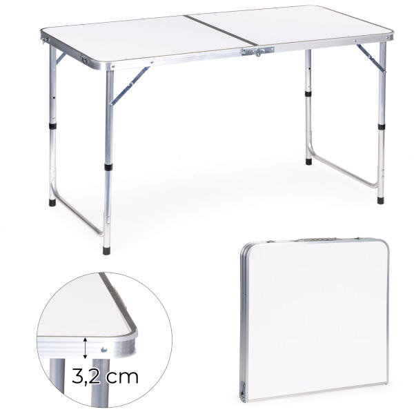 Campingbord sammenleggbart turbord hvit topp 120x60 cm MultiGarden Hvit