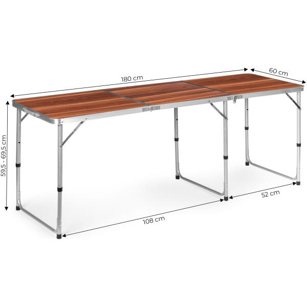 Turistbord sammenleggbart campingbord brun bordplate 180x60 cm MultiGarden Brun - Bilde 7
