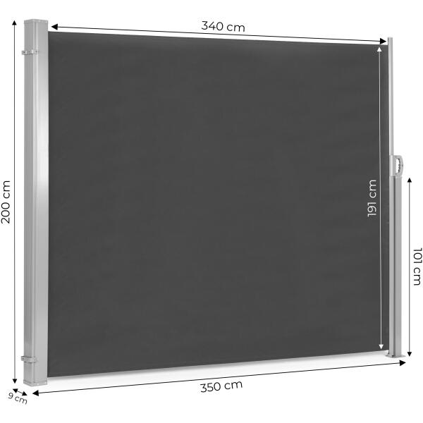 Sammenleggbart markise 350x200 cm side rullegardin skjerm til hagen på terrassen MultiGarden Antrasitt - Bilde 10
