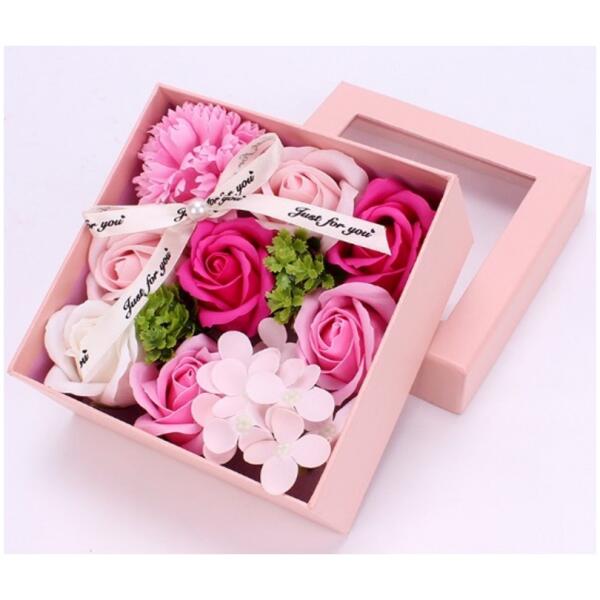 Bukett av duftende såpeblomster i dekorativ eske flower box BUK02R Rød - Bilde 2