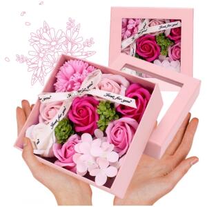 Bukett av duftende såpeblomster i dekorativ eske flower box BUK02R Rød