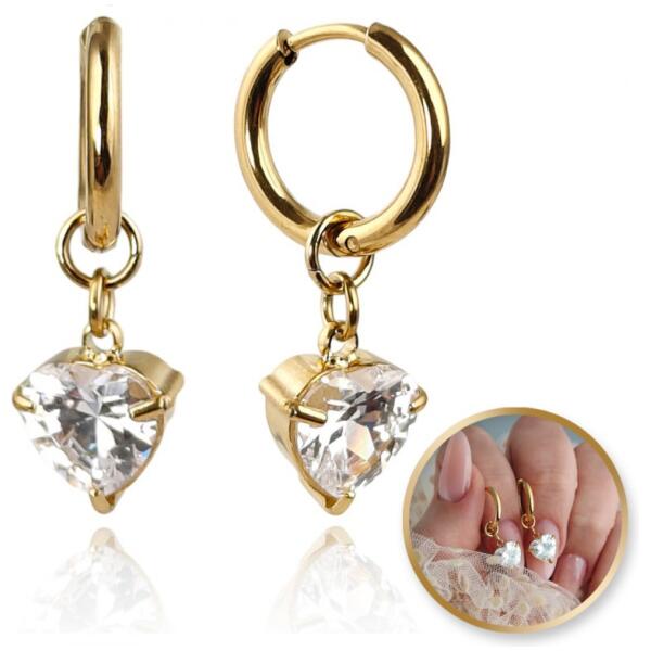 Øredobber i edelstål belagt med 14k gull med cubic zirconia hjerte KST3389 Gull
