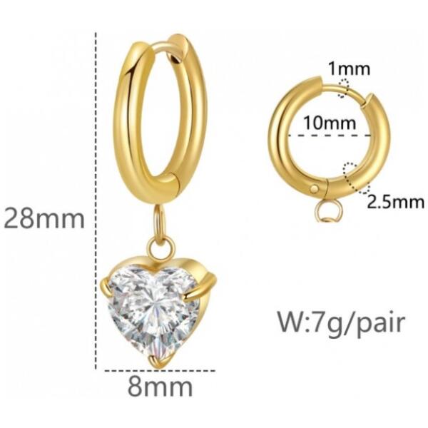 Øredobber i edelstål belagt med 14k gull med cubic zirconia hjerte KST3389 Gull - Bilde 4