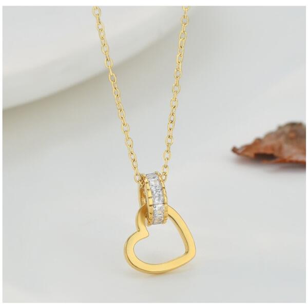 Halskjede hjerte edelstål belagt med 14k gull med cubic zirconia NST2112 Gull - Bilde 3