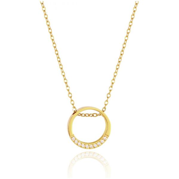 Halskjede rustfritt stål gullbelagt 14k elegant SIRKEL zirkonia NST2150 Gull - Bilde 2