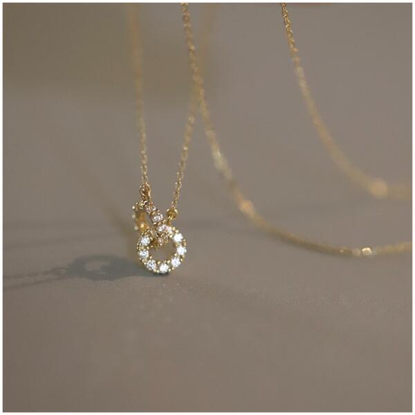 Halskjede edelstål forgylt med 14k gull delikat med cubic zirconia NST2167 Gull - Bilde 4