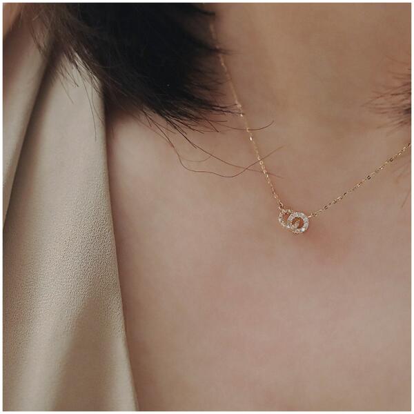 Halskjede edelstål forgylt med 14k gull delikat med cubic zirconia NST2167 Gull - Bilde 3