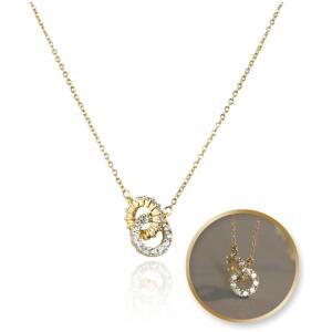 Halskjede edelstål forgylt med 14k gull delikat med cubic zirconia NST2167 Gull