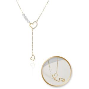 Halskjede edelstål forgylt med 14k gull hjerter med cubic zirconia perler NST2172 Gull