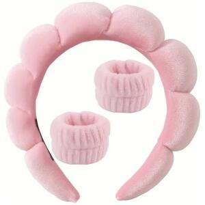 Sett med kosmetiske pannebånd og håndleddsbånd 17 x 19 cm Rosa