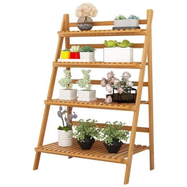 Blomsterhylle stige bambus 4 hyller Lakkert