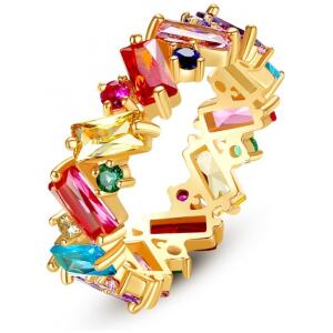 Forgylt ring zirkonia farge kirurgisk stål belagt med gull PST859KOL størrelse ringer US7 EU14