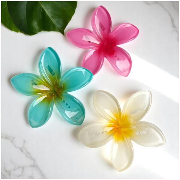 Hårklemme klips blomst ombre XL 6 cm SP404 Gul - Bilde 4
