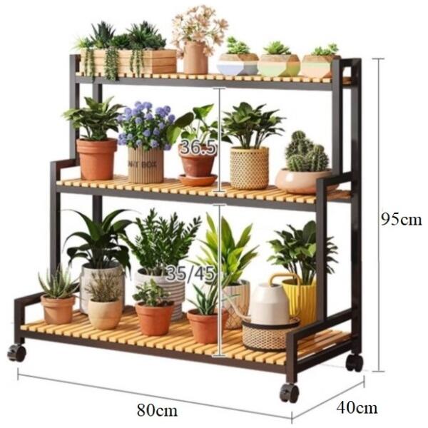 Blomsterhylle stativ 3 nivåer 80x40x95 cm Svart - Bilde 6