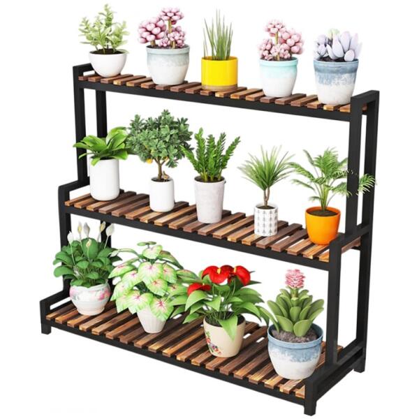 Blomsterhylle stativ 3 nivåer 80x40x95 cm Svart - Bilde 7