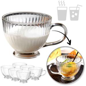 Sett med 6 store rillete glasskopper 380ml