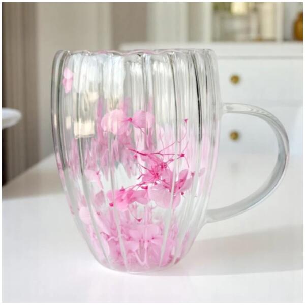 Riflet termoglass med blomster inni 300 ml 1 stk Rose - Bilde 3