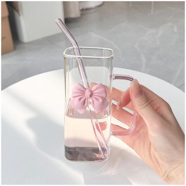 Rektangulært glass med sløyfe med lokk og sugerør 1 stk 400 ml - Bilde 6